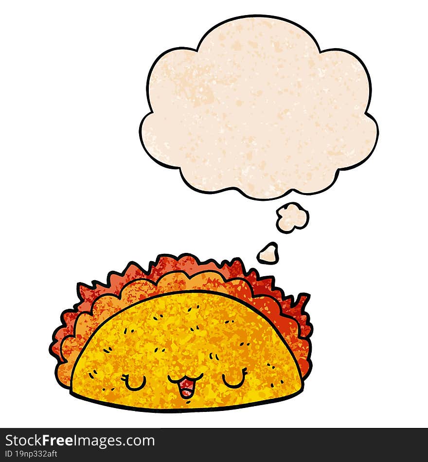 cartoon taco and thought bubble in grunge texture pattern style