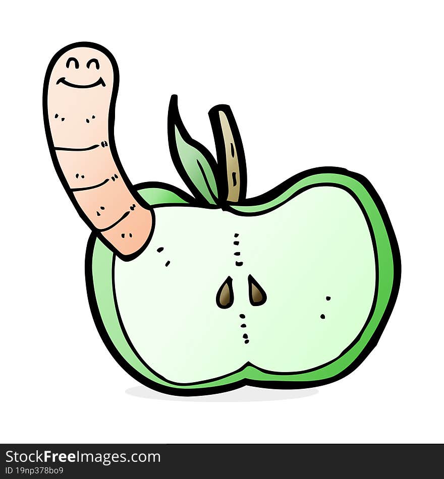 cartoon apple with worm