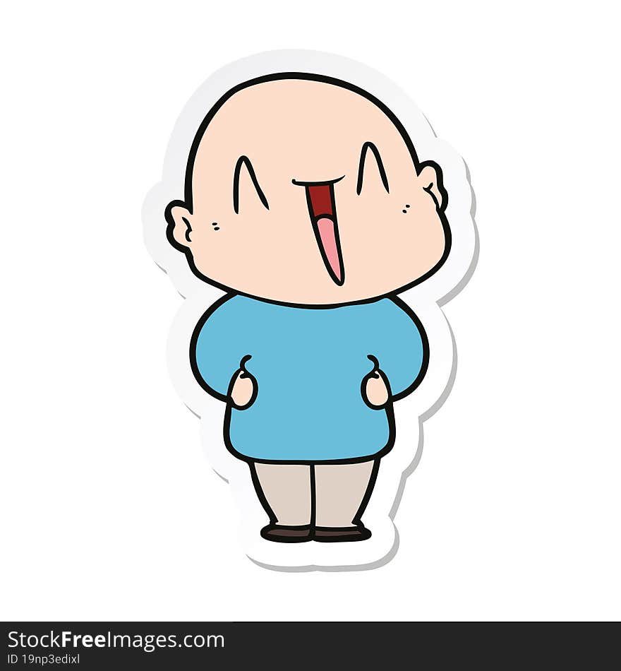 sticker of a happy cartoon bald man