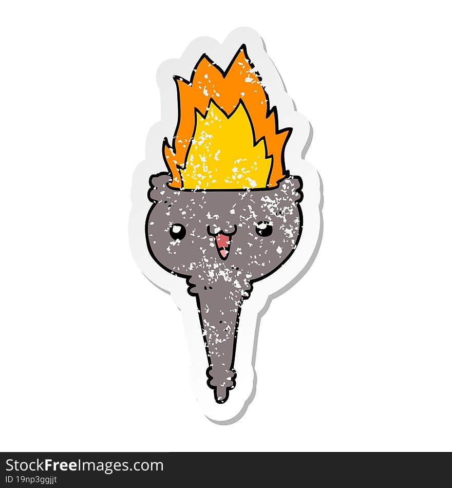 distressed sticker of a cartoon flaming chalice