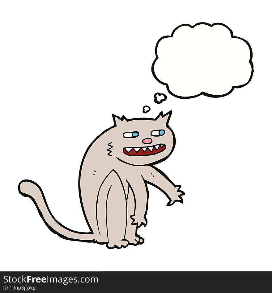 cartoon happy cat with thought bubble