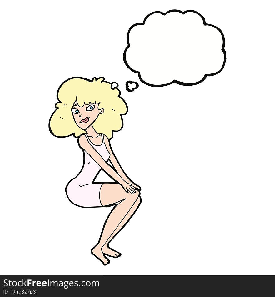 Cartoon Sitting Woman In Dress With Thought Bubble