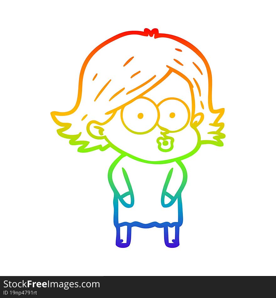 rainbow gradient line drawing cartoon girl pouting