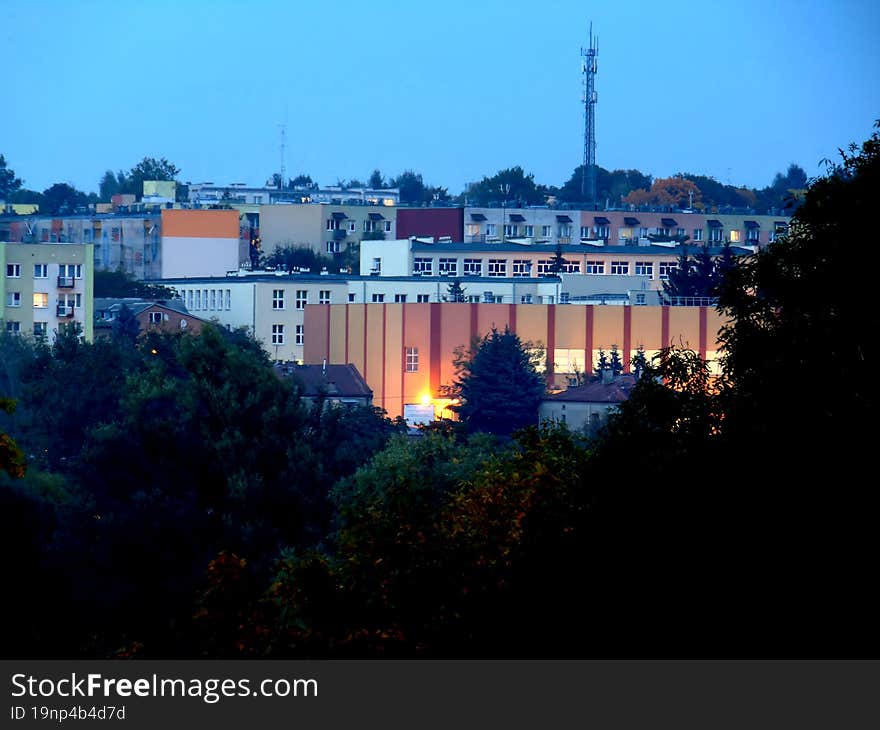 housing estate in Krasnik, Poland as seen after sunset