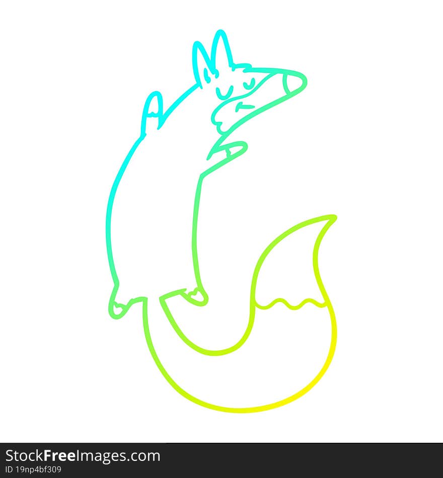 cold gradient line drawing cartoon jumping fox