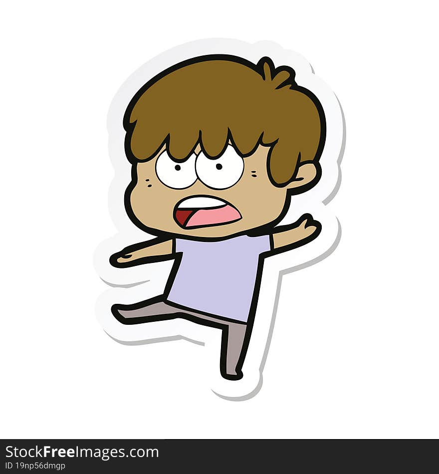 sticker of a worried cartoon boy