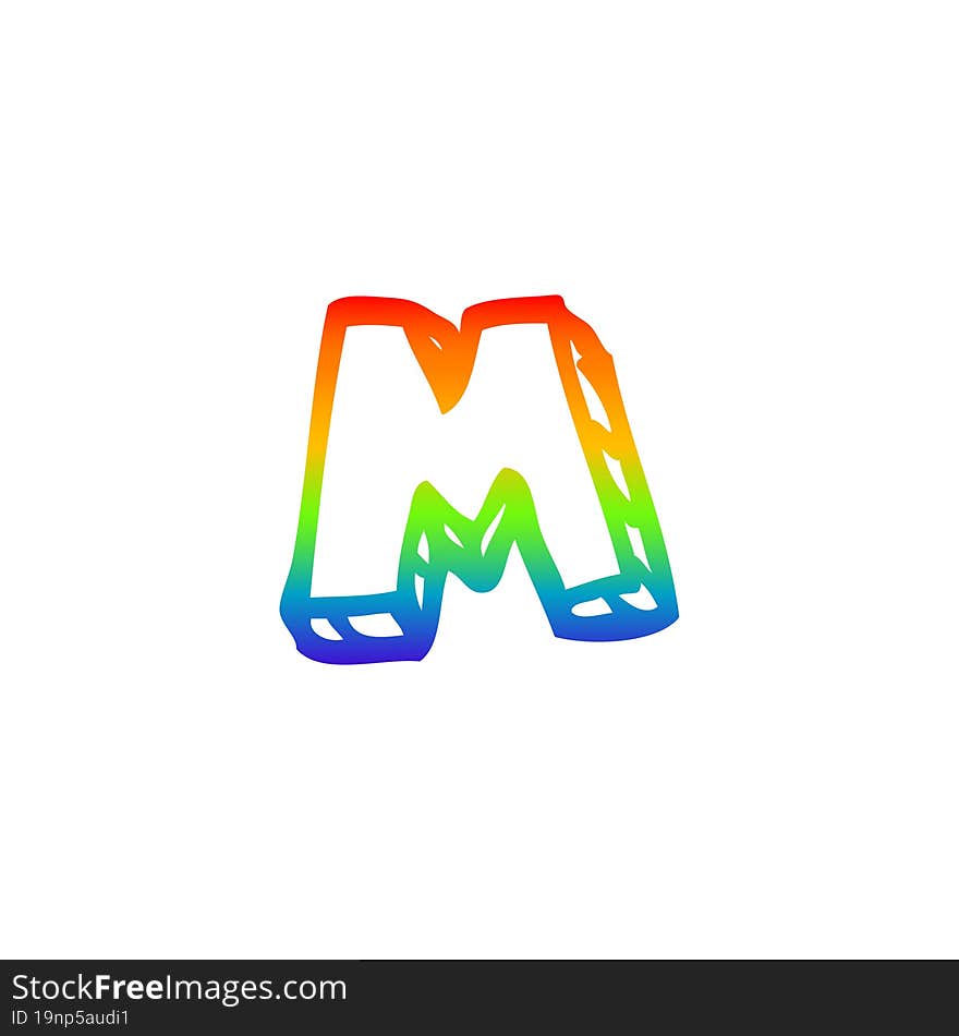 rainbow gradient line drawing of a cartoon letter m