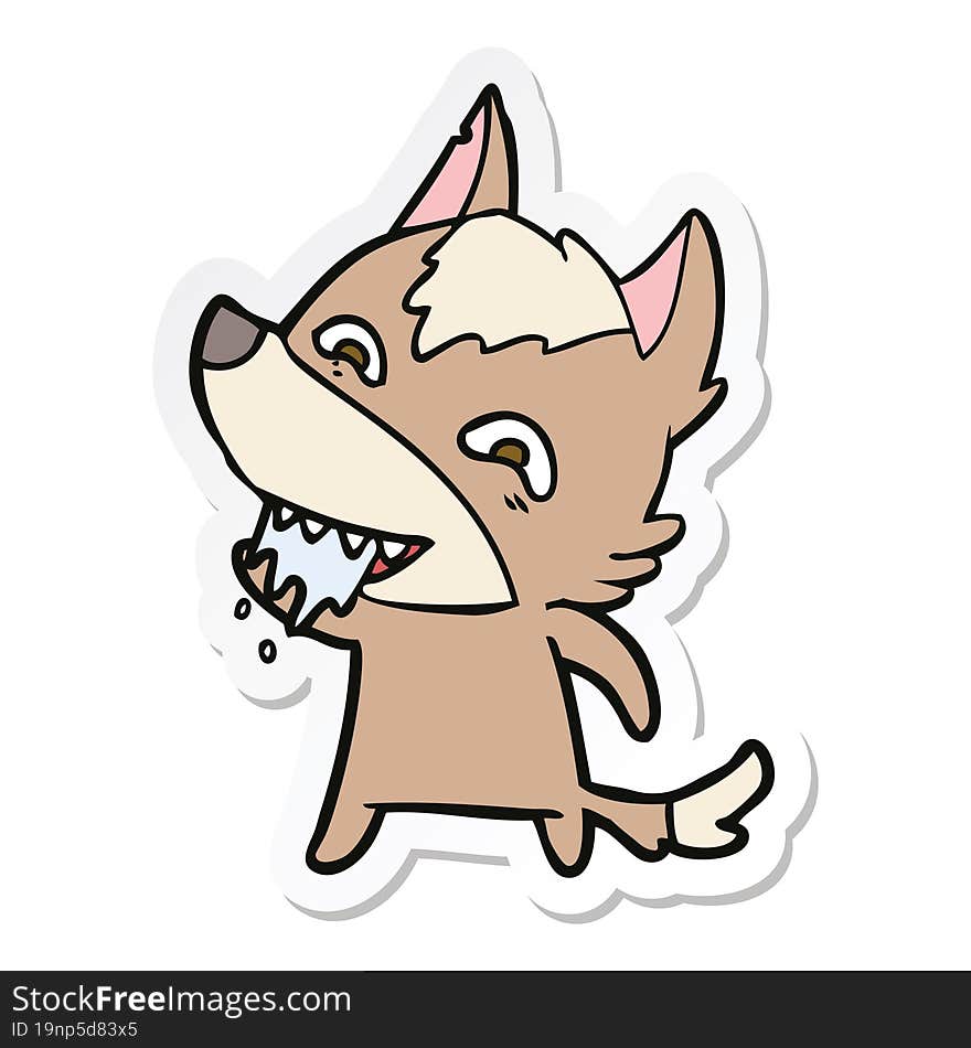 sticker of a cartoon hungry wolf