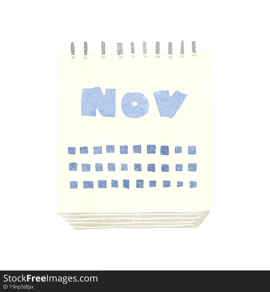 Retro Cartoon Calendar Showing Month Of November