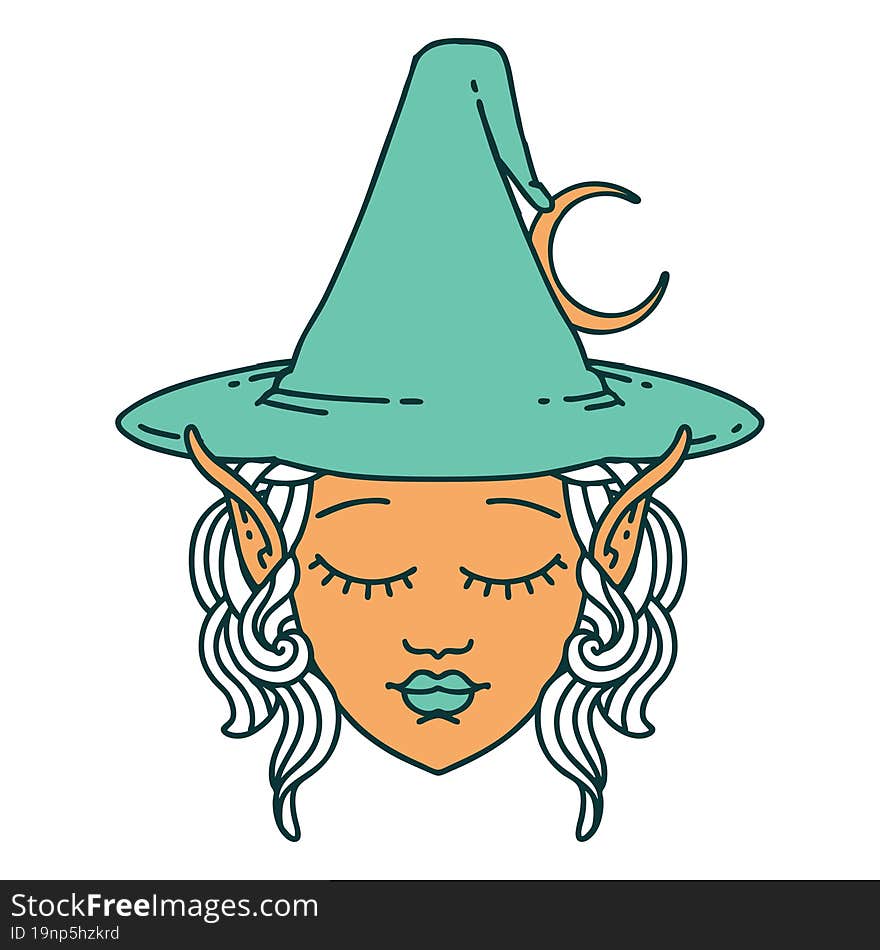 Retro Tattoo Style elf mage character face. Retro Tattoo Style elf mage character face