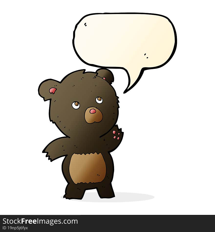 cartoon curious black bear with speech bubble