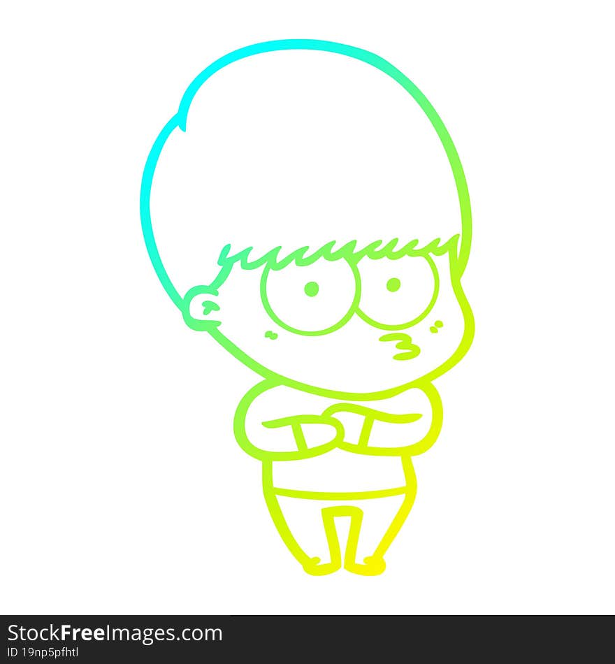 cold gradient line drawing nervous cartoon boy