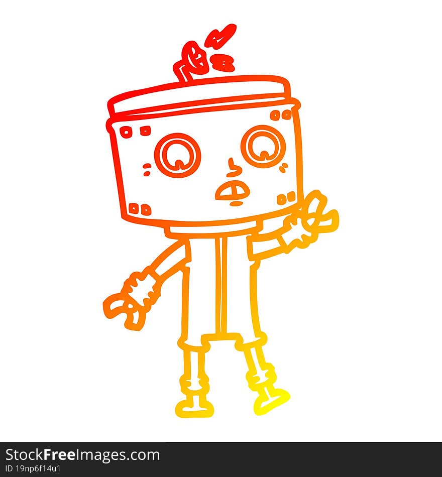 warm gradient line drawing of a cartoon robot