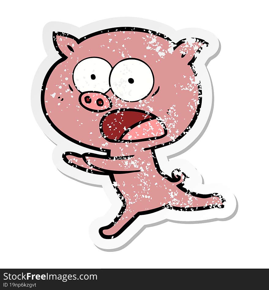 Distressed Sticker Of A Cartoon Pig Running