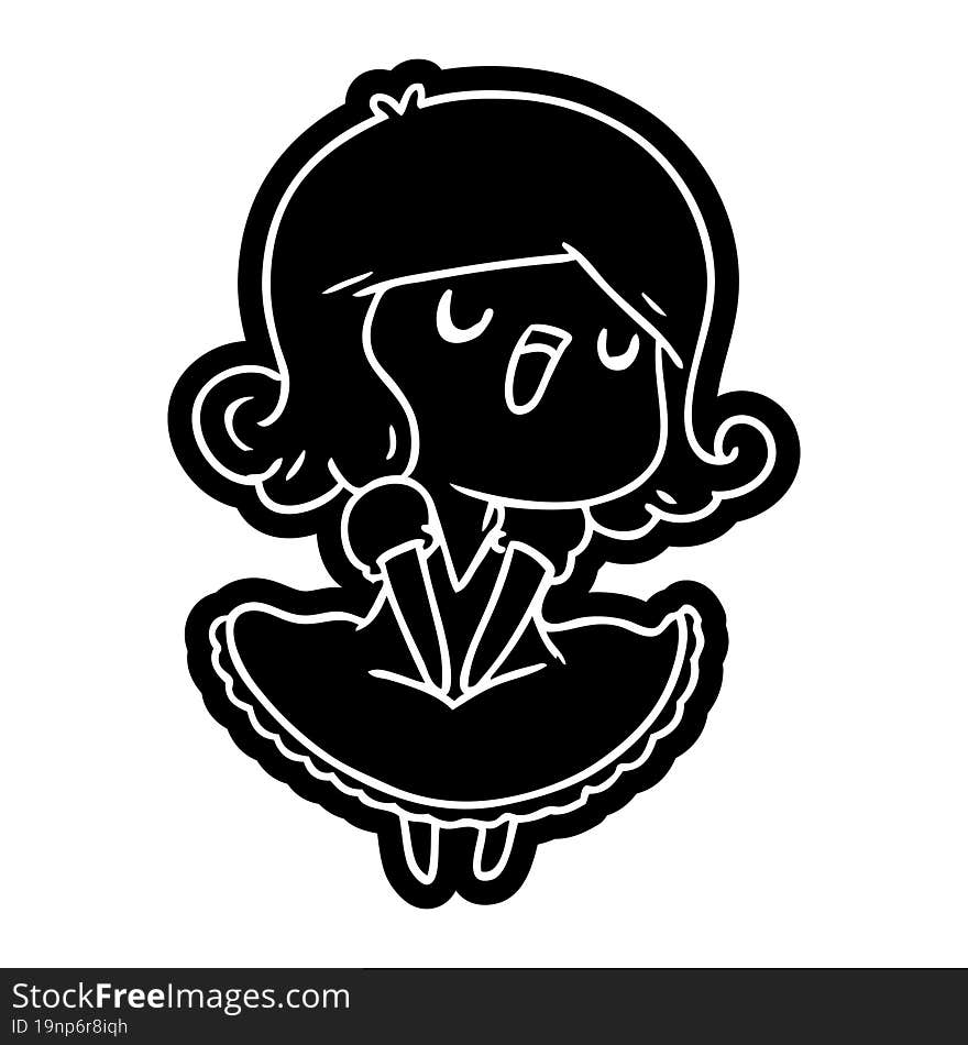 Cartoon Icon Of A Cute Singing Kawaii Girl