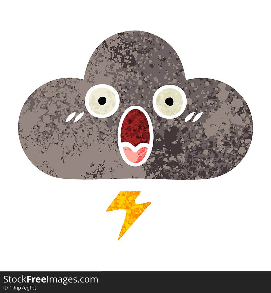 retro illustration style cartoon storm cloud