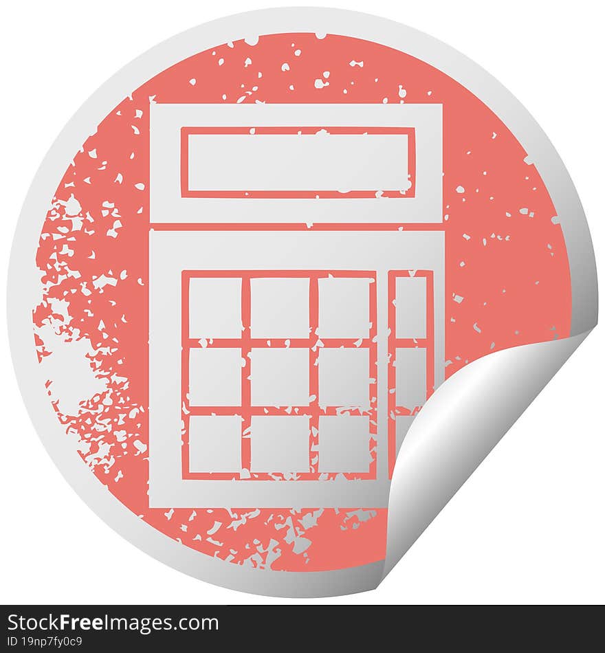 distressed circular peeling sticker symbol school calculator