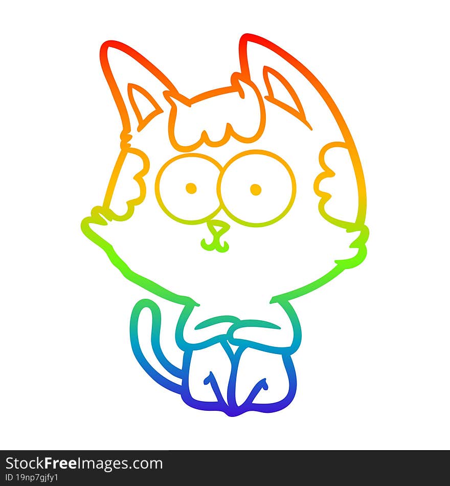 rainbow gradient line drawing of a happy cartoon cat