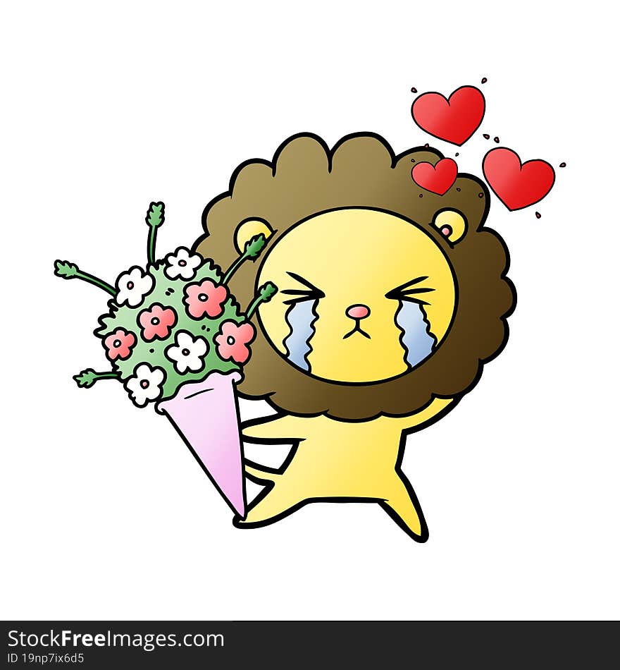 cartoon crying lion in love. cartoon crying lion in love