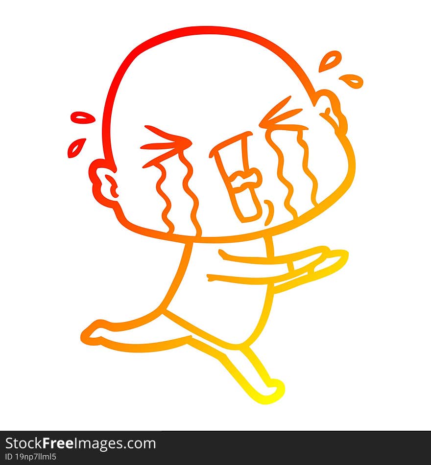 warm gradient line drawing cartoon crying bald man