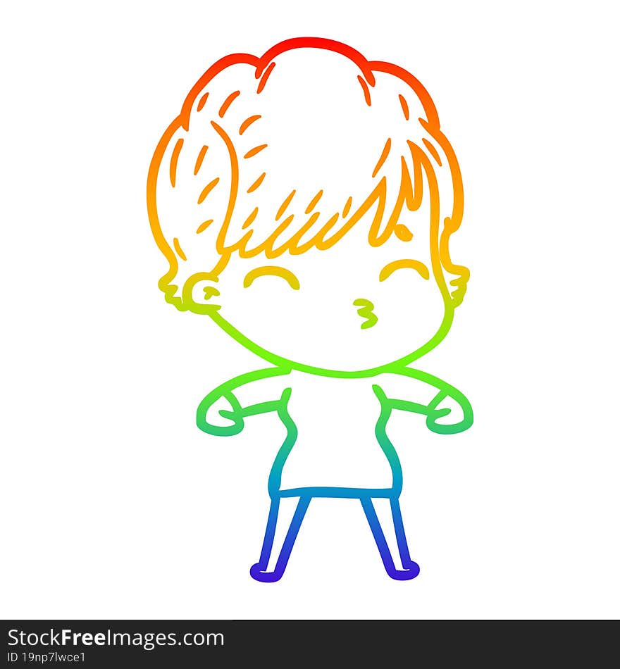 rainbow gradient line drawing of a cartoon woman thinking