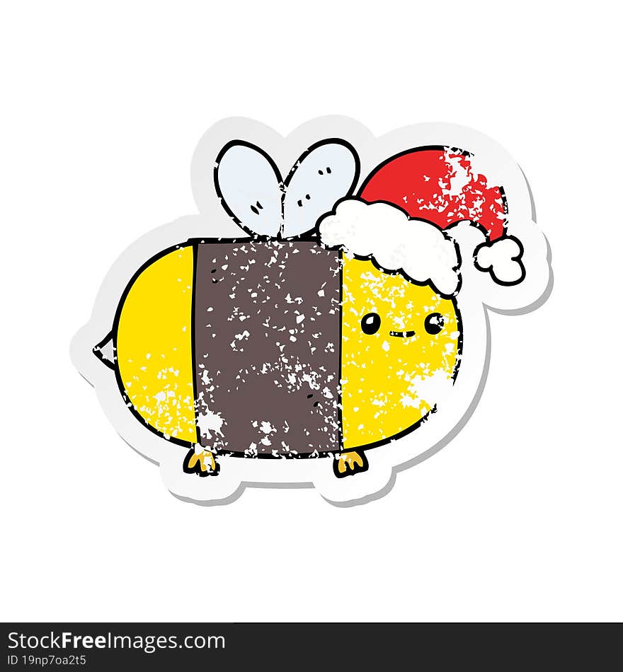 distressed sticker of a cartoon christmas bee