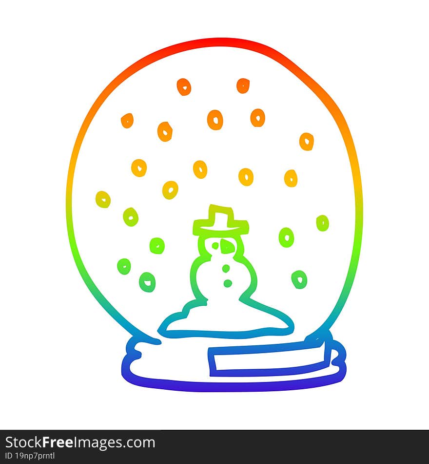 rainbow gradient line drawing of a cartoon snowglobe