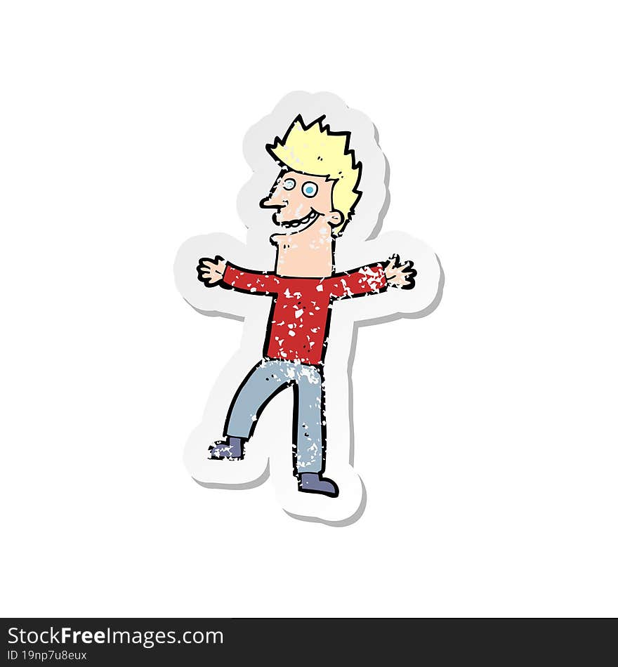 Retro Distressed Sticker Of A Cartoon Happy Man