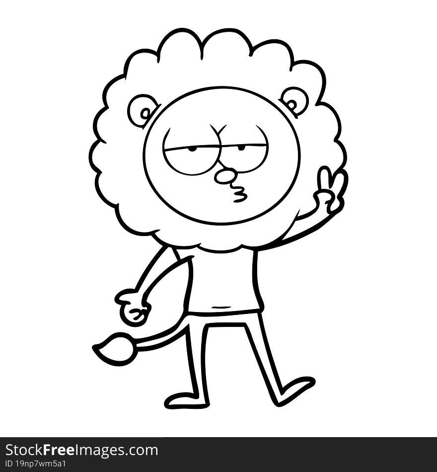 cartoon bored lion waving. cartoon bored lion waving