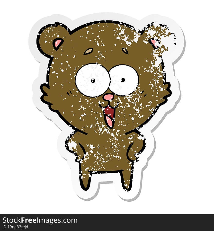 Distressed Sticker Of A Laughing Teddy  Bear Cartoon