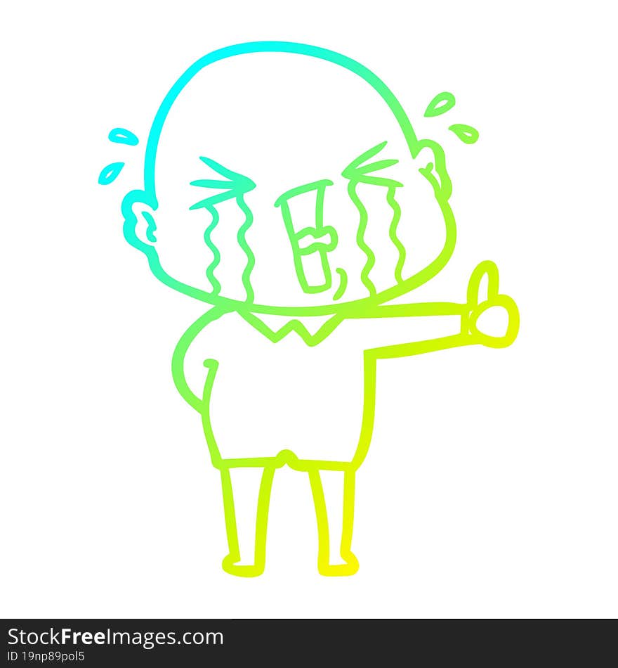 cold gradient line drawing cartoon crying bald man