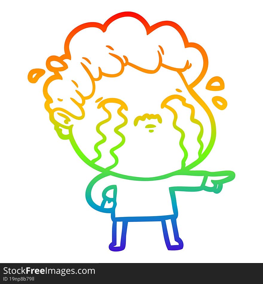 Rainbow Gradient Line Drawing Cartoon Man Crying