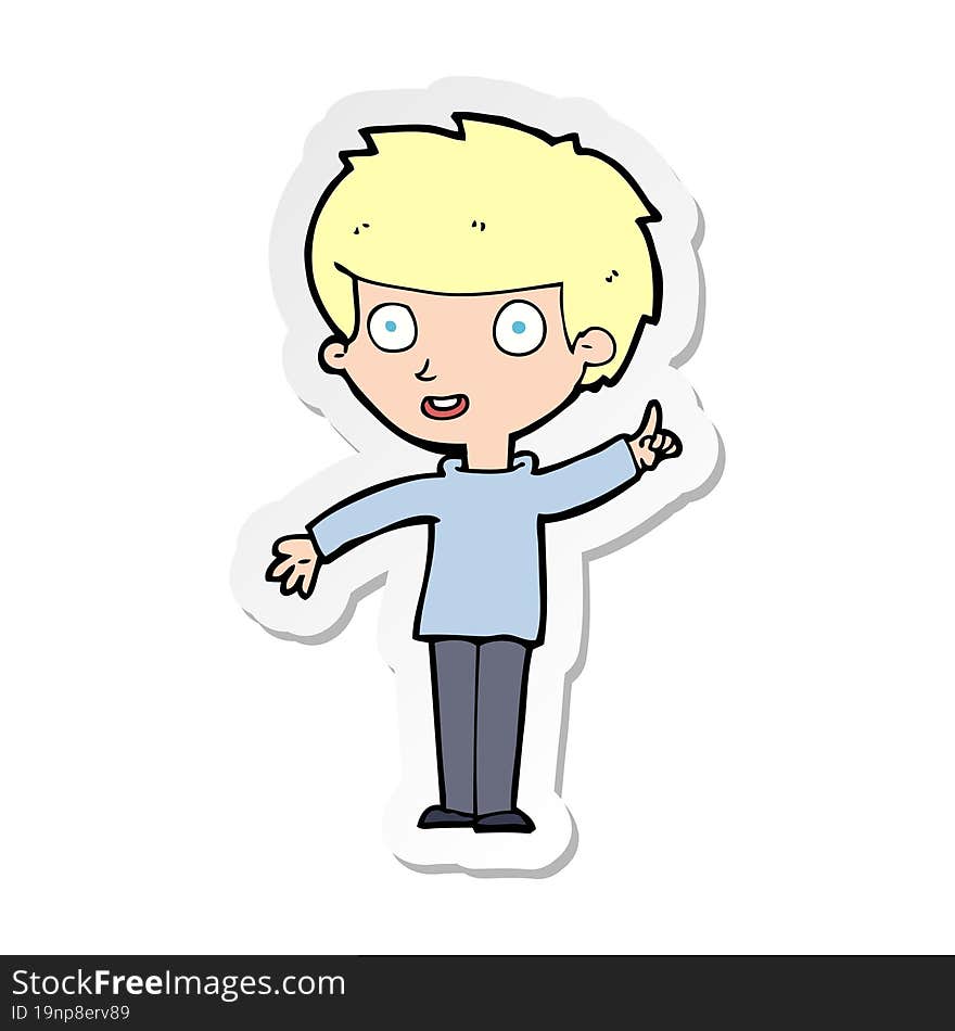 sticker of a cartoon boy with idea