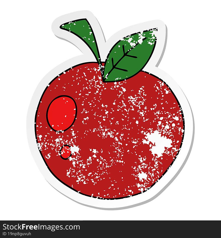 Distressed Sticker Of A Quirky Hand Drawn Cartoon Red Apple