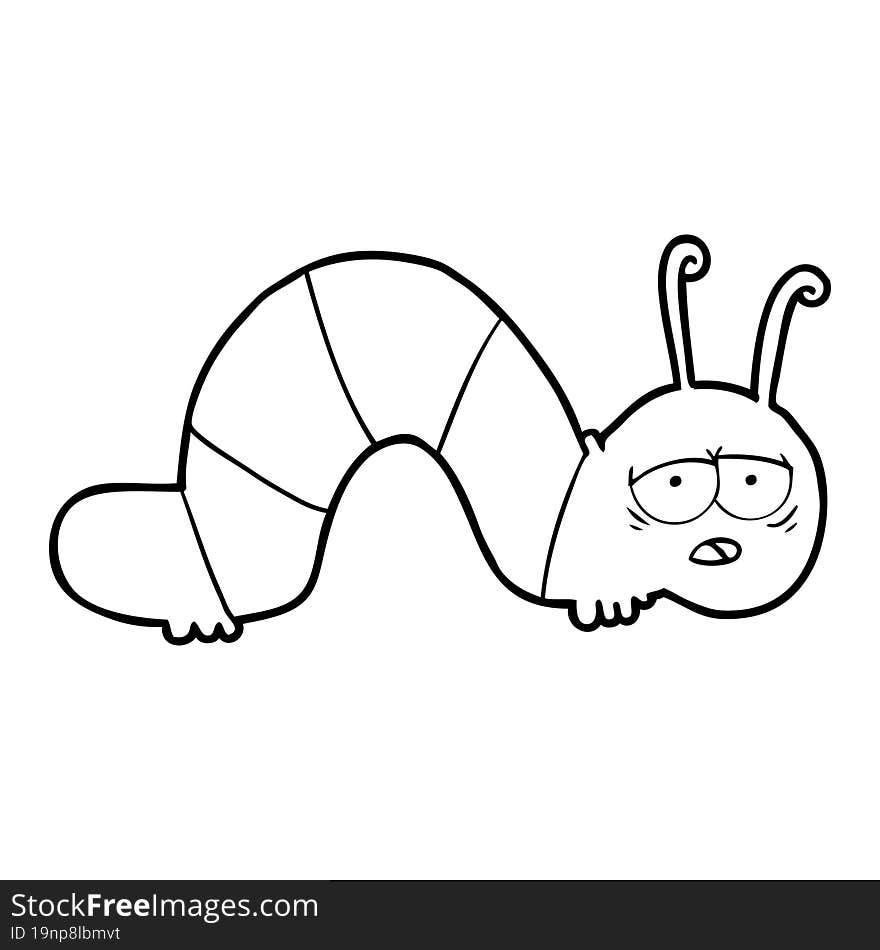 cartoon tired caterpillar. cartoon tired caterpillar