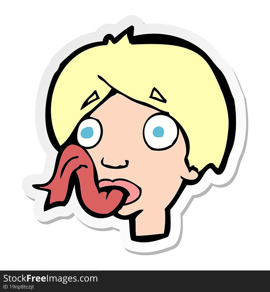 sticker of a cartoon head sticking out tongue