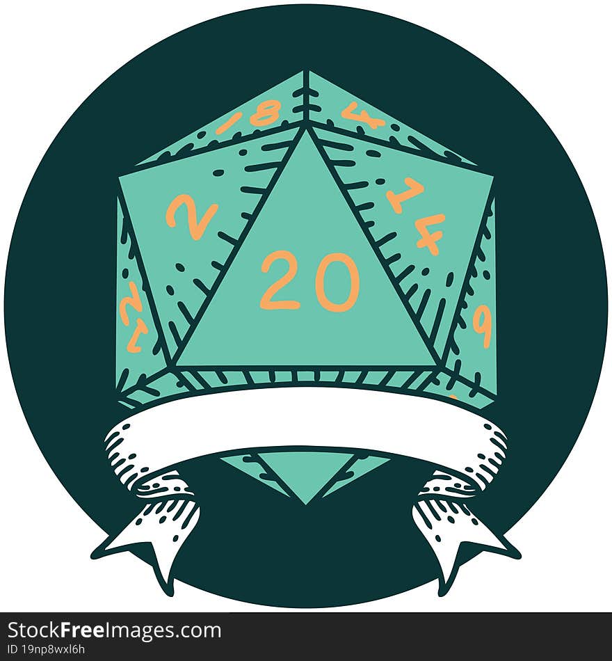 natural 20 critical hit D20 dice roll icon