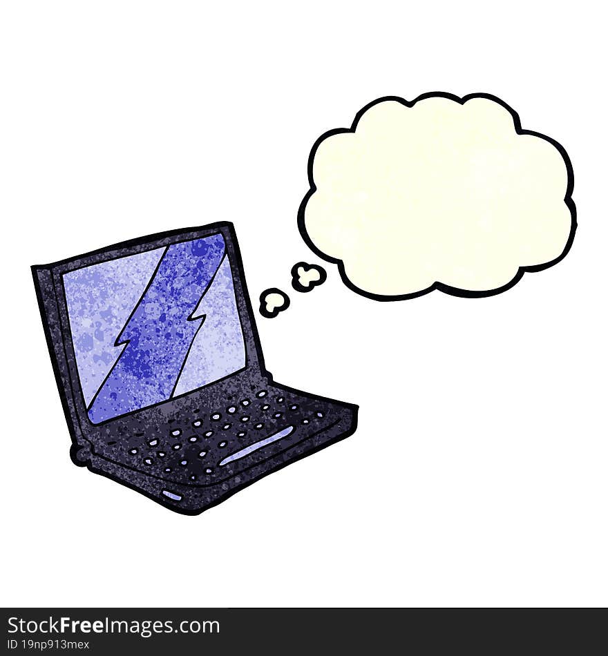 cartoon laptop computer with thought bubble