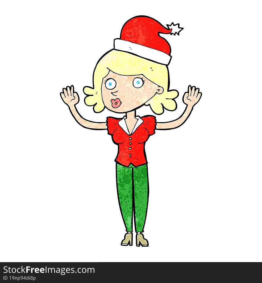 Cartoon Woman Wearing Christmas Hat