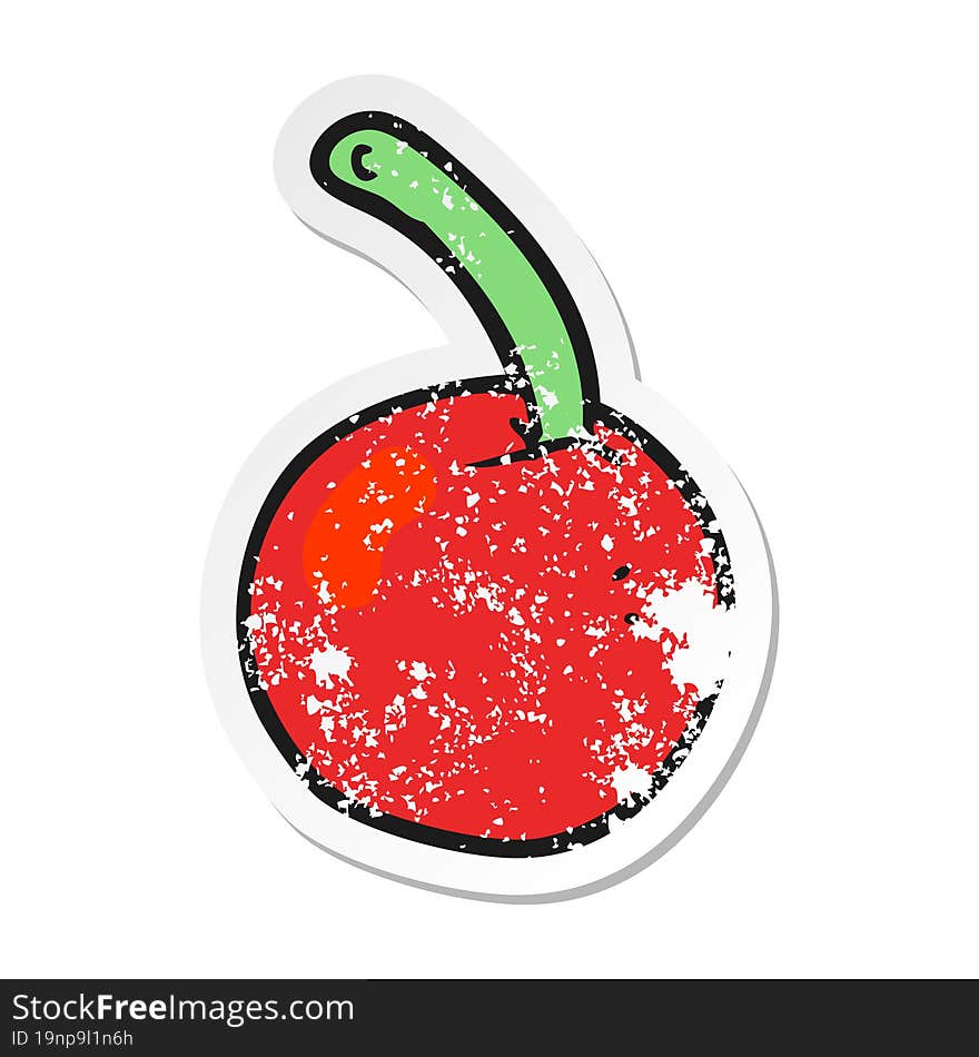 retro distressed sticker of a cartoon cherry