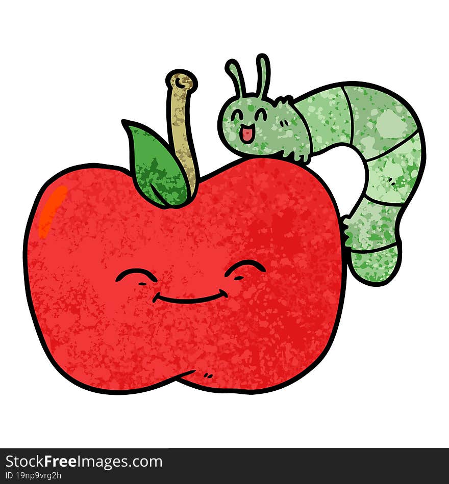 cartoon apple and bug. cartoon apple and bug