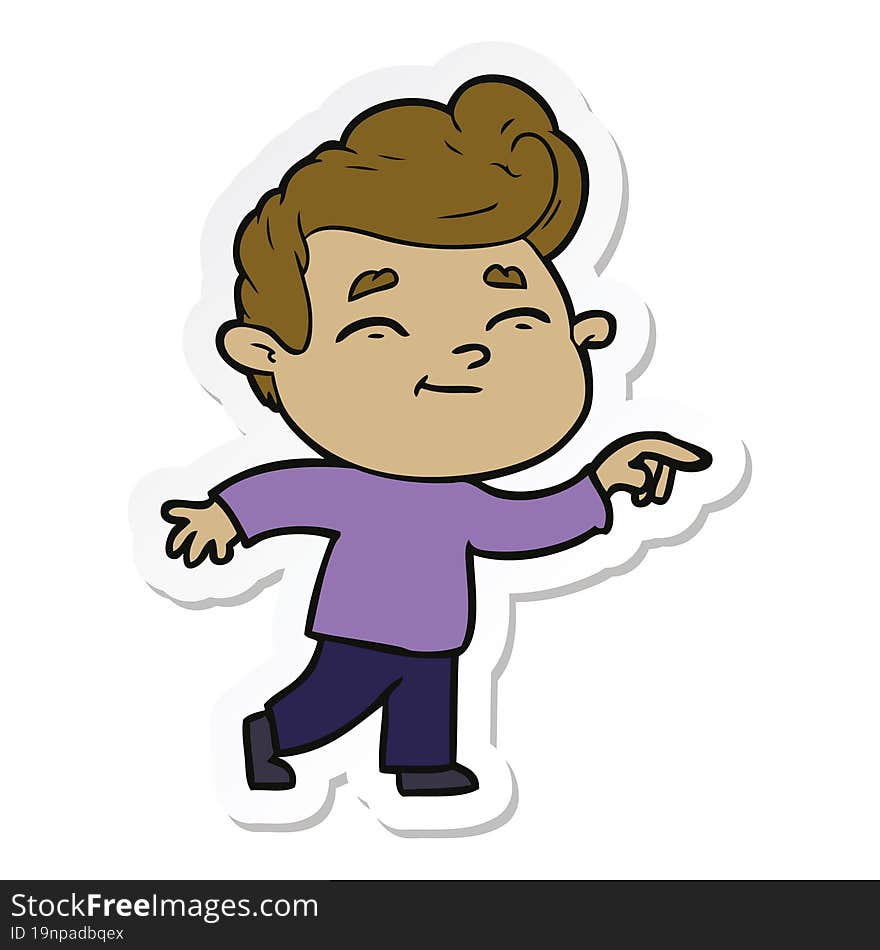 sticker of a happy cartoon man pointing