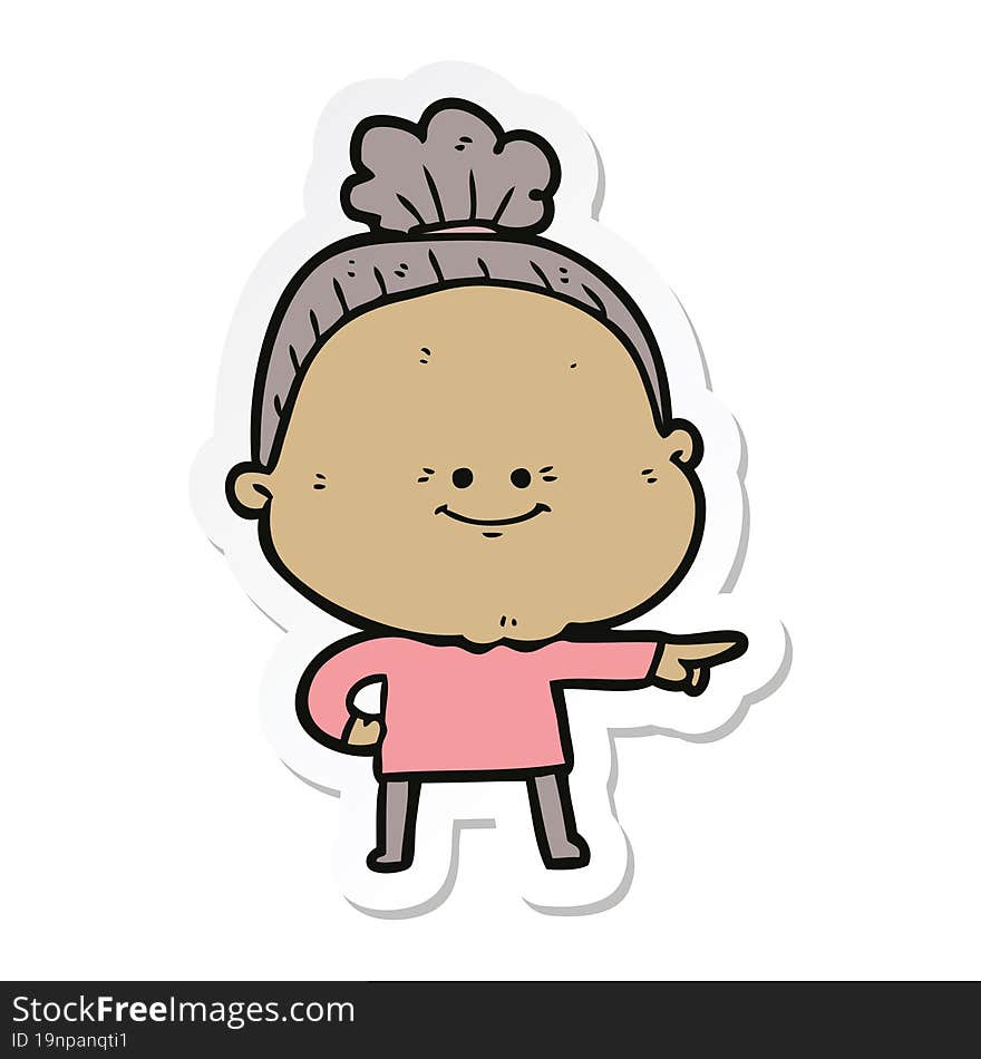 sticker of a cartoon happy old woman