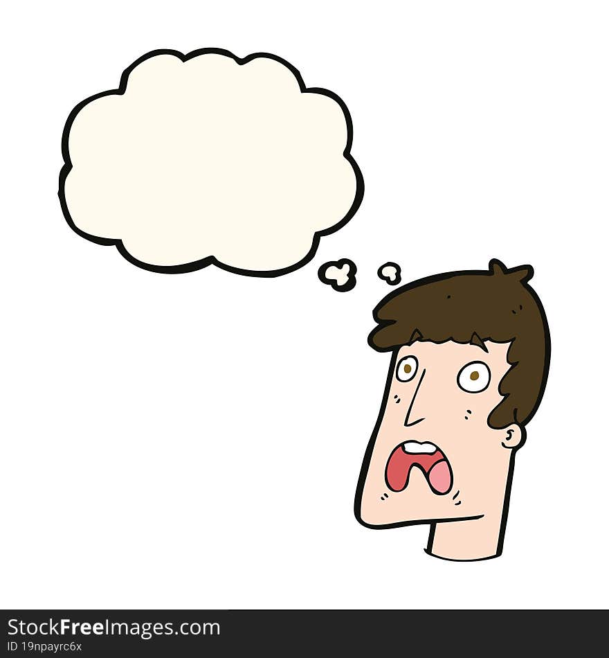 cartoon shocked man with thought bubble