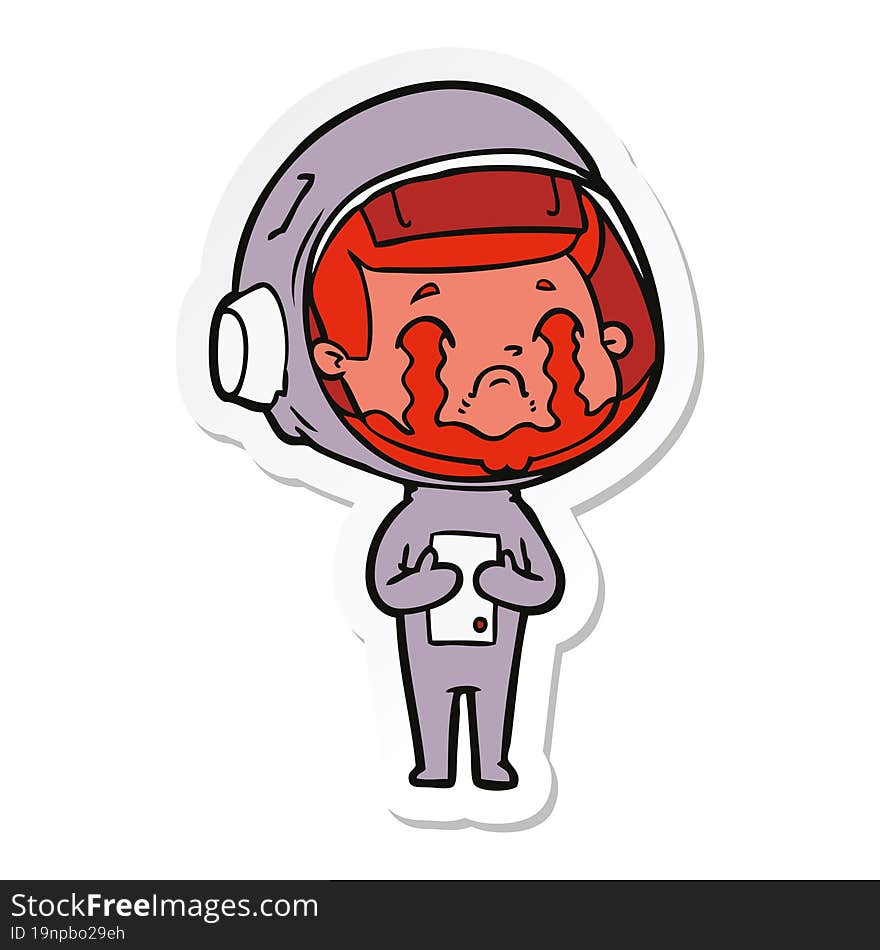 Sticker Of A Cartoon Crying Astronaut