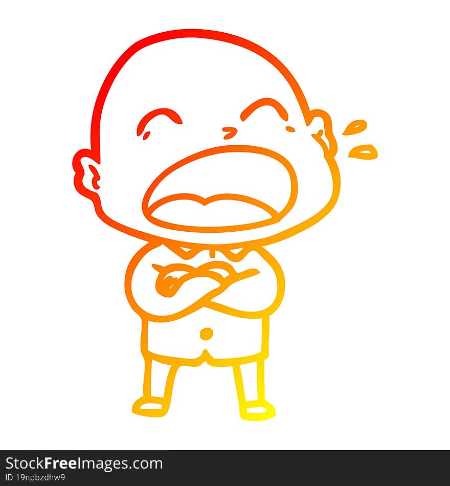 warm gradient line drawing of a cartoon shouting bald man