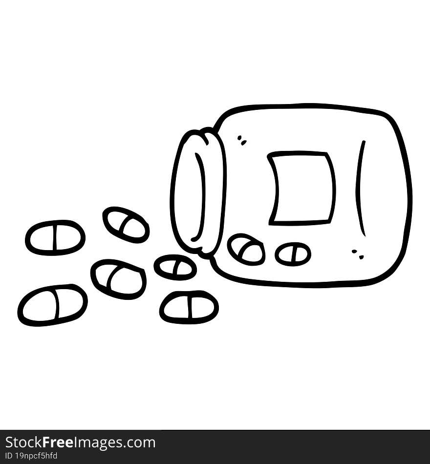 black and white cartoon jar of pills