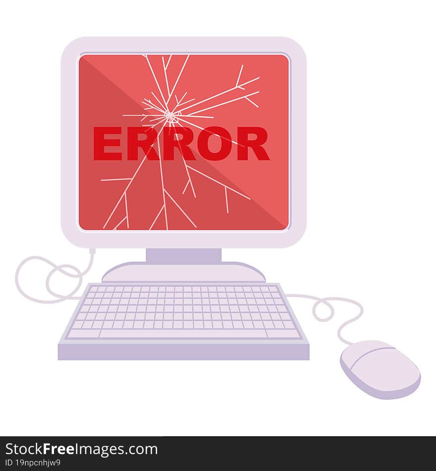 broken computer graphic vector illustration icon. broken computer graphic vector illustration icon