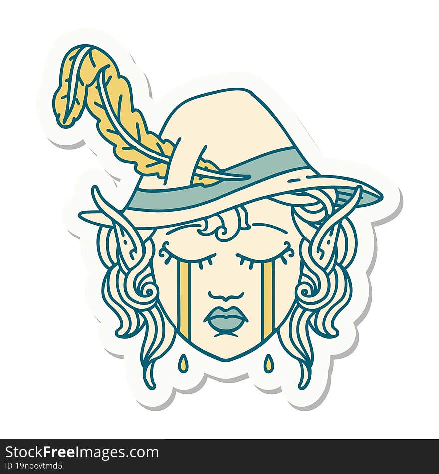 crying elf bard character face sticker