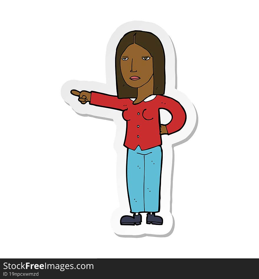 Sticker Of A Cartoon Woman Pointing